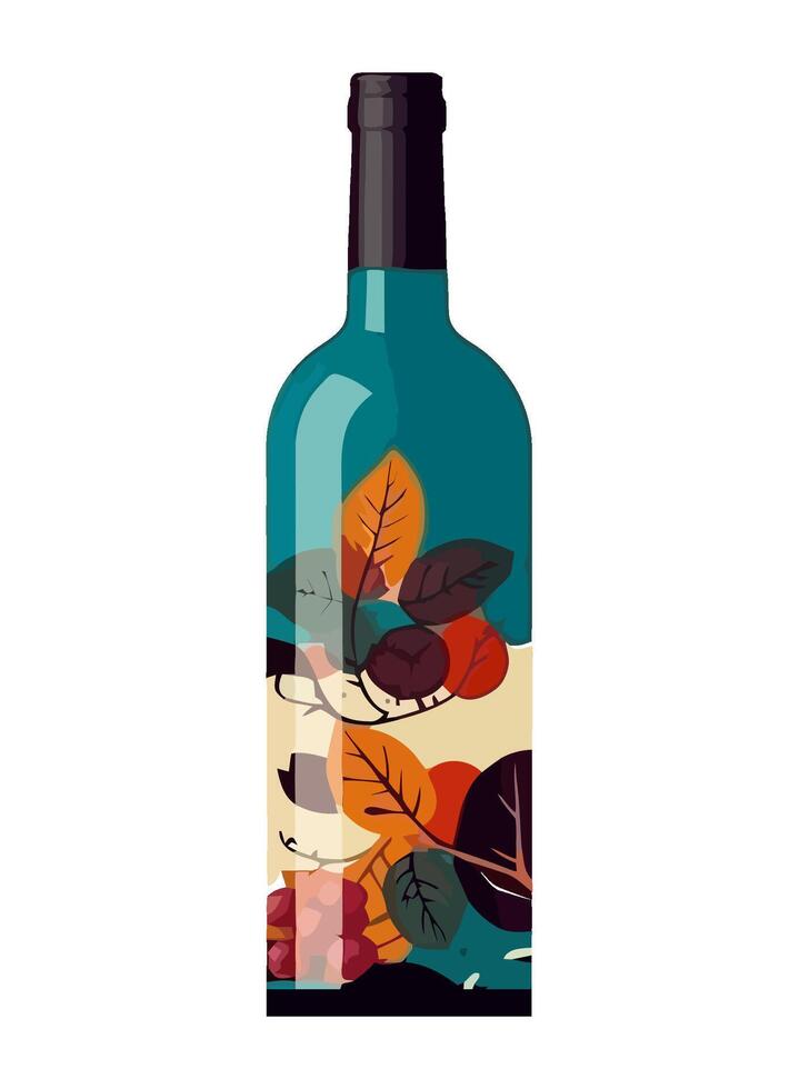 Elegant wine bottle with grape label design icon isolated vector
