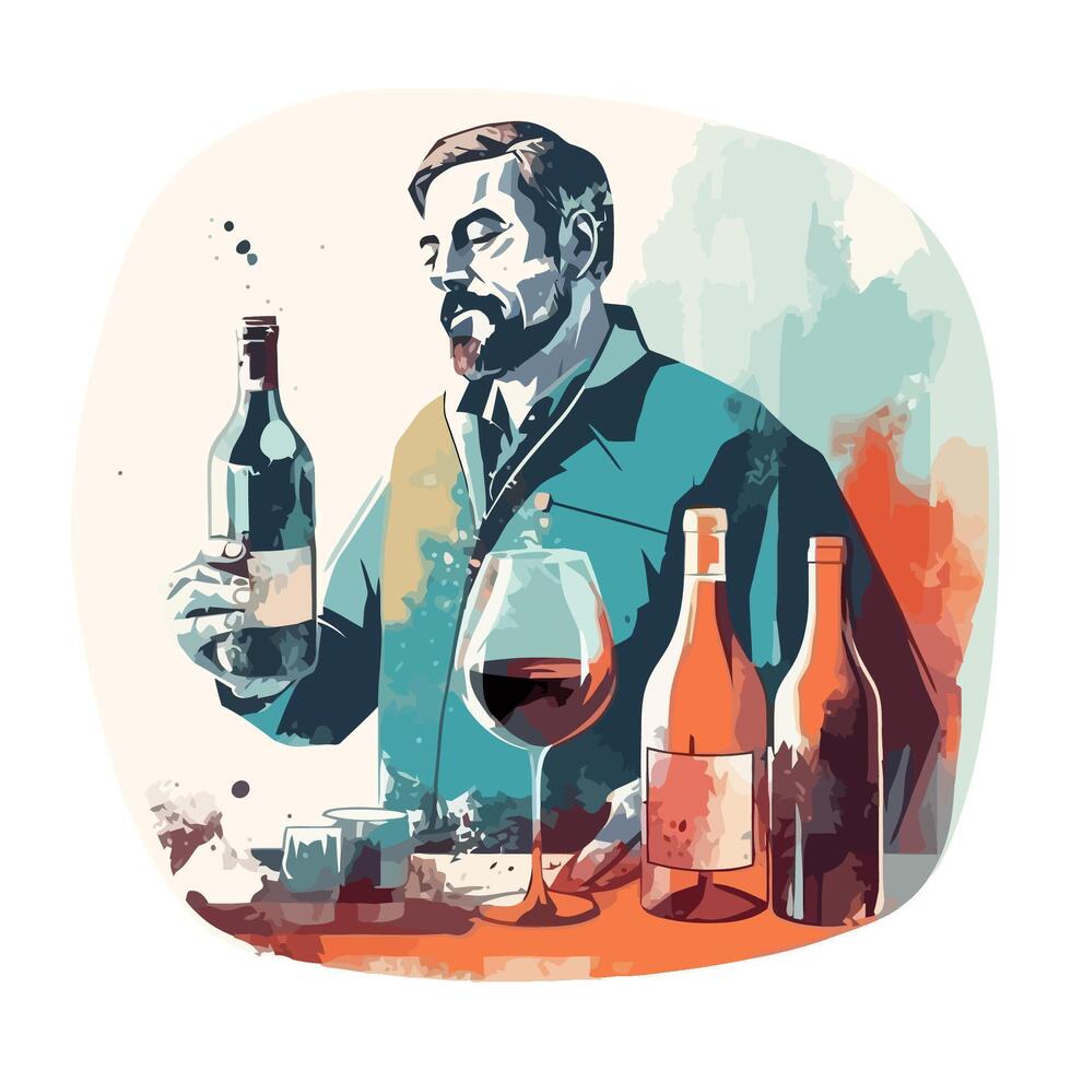 Smiling sommelier pours into wineglass celebration icon isolated vector