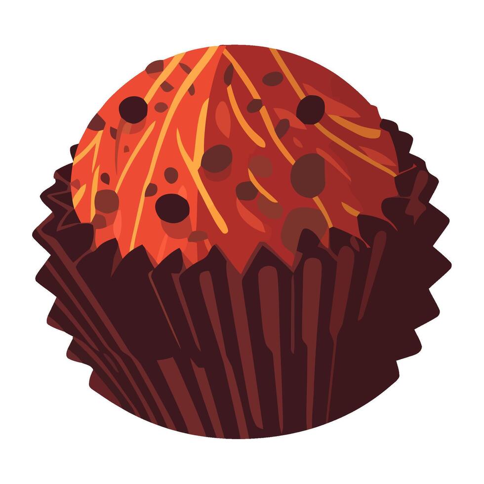 cartoon cupcake with chocolate icing decoration icon isolated vector