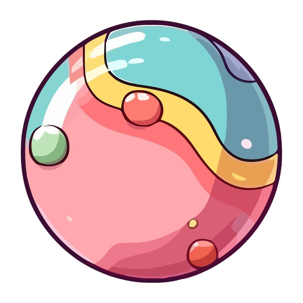 Cartoon candy ball in abstract blue bubble icon isolated vector