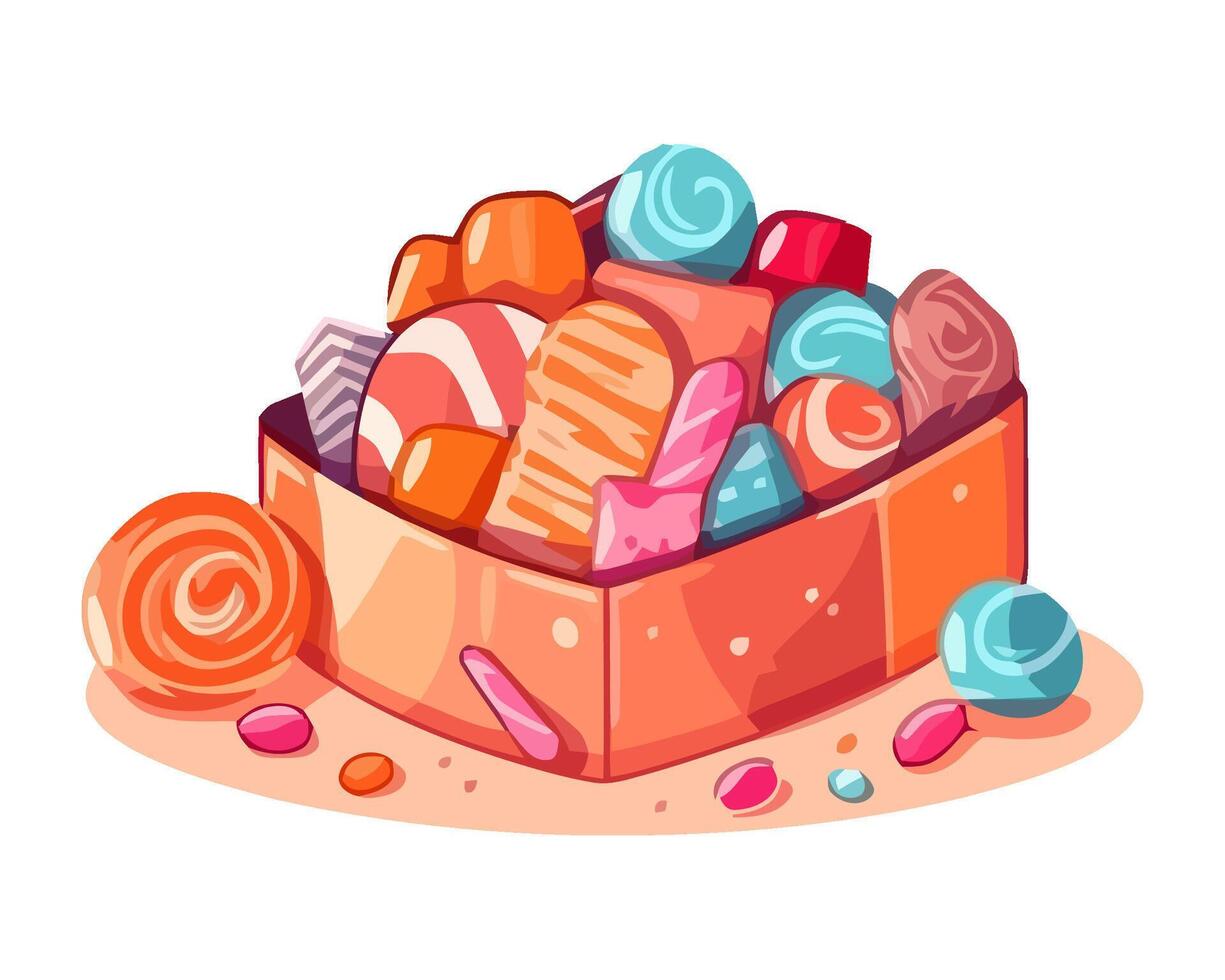 Cute basket with multi colored candies icon isolated vector