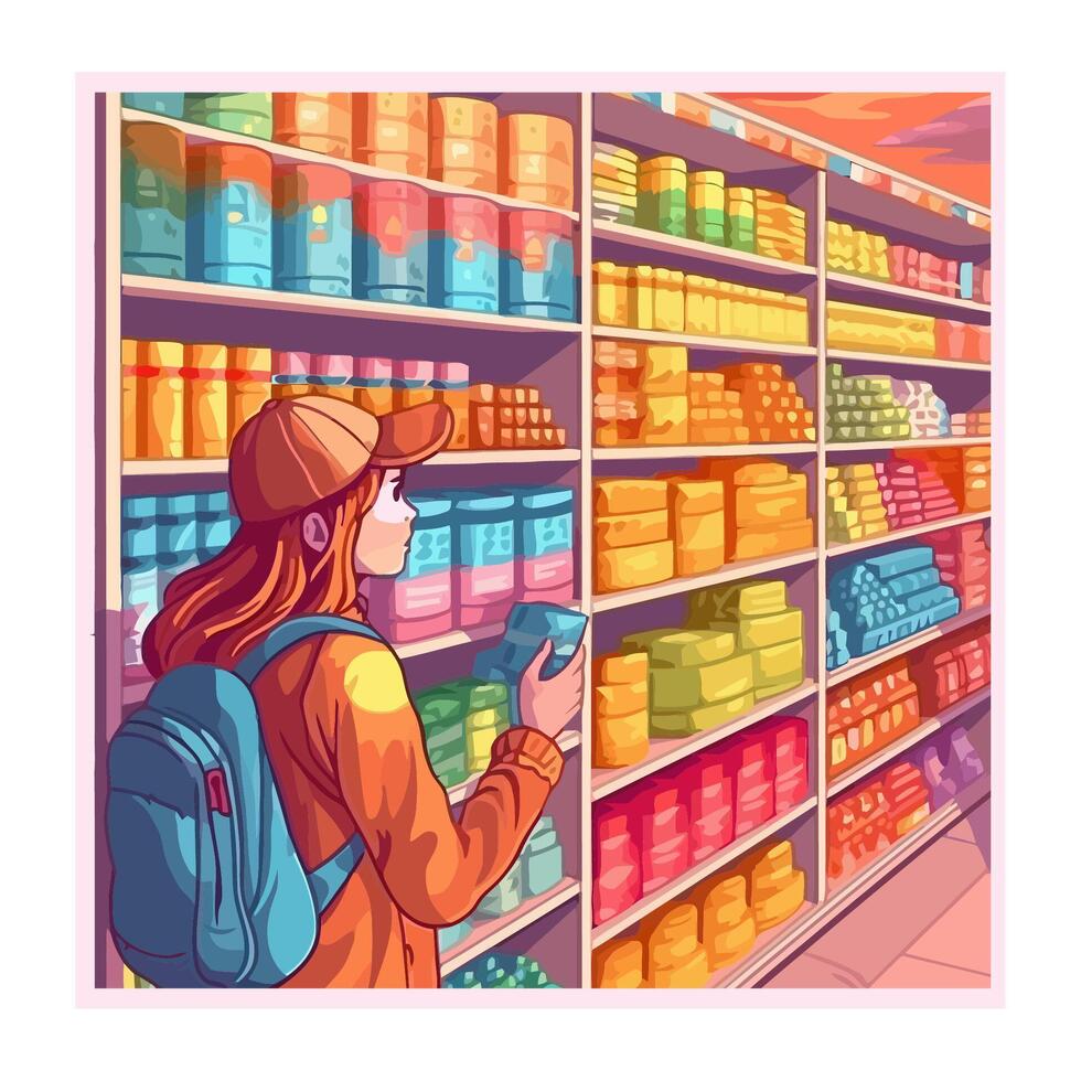 One person choosing food in supermarket aisle icon isolated vector