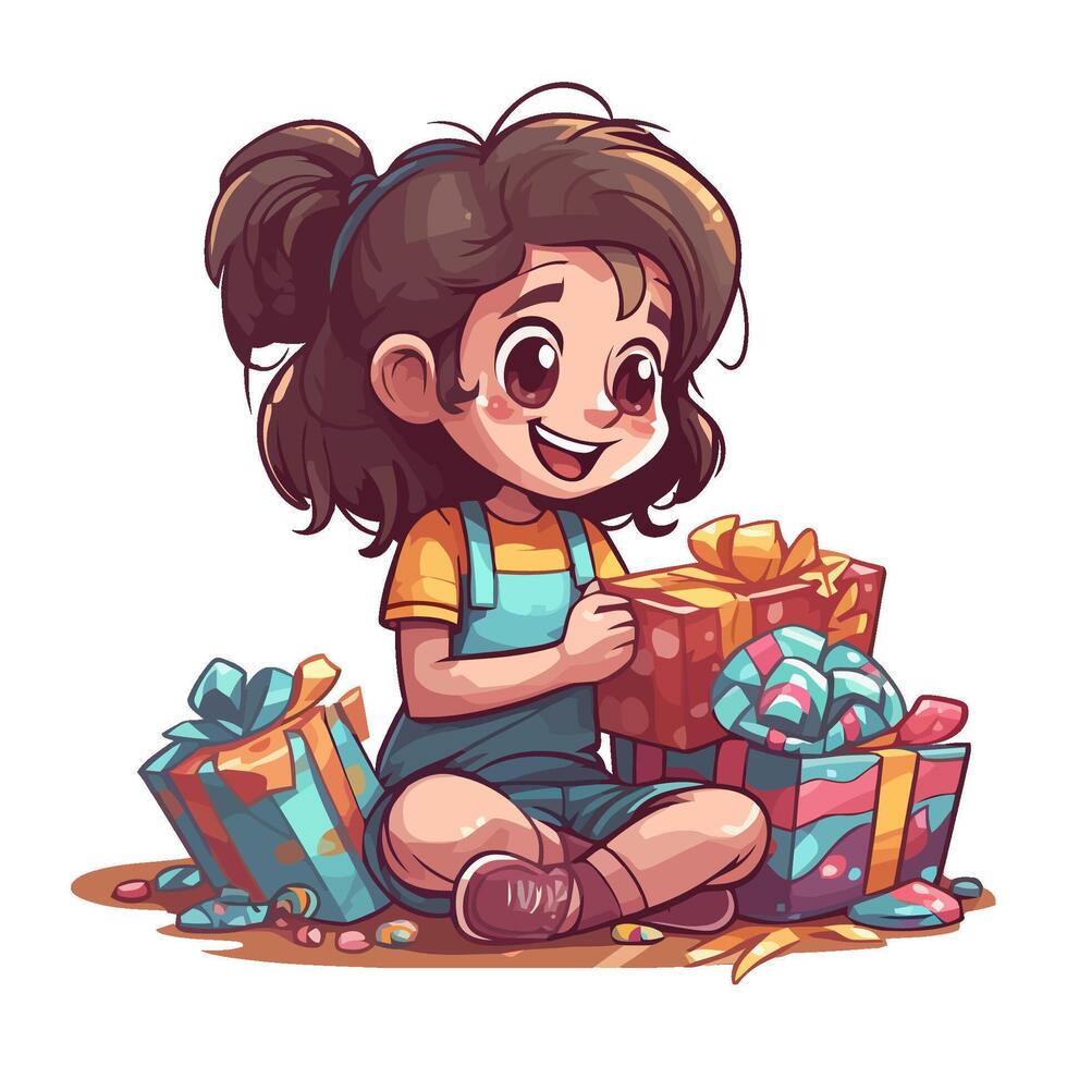 Smiling girl holds gift box, spreading cheer icon isolated vector