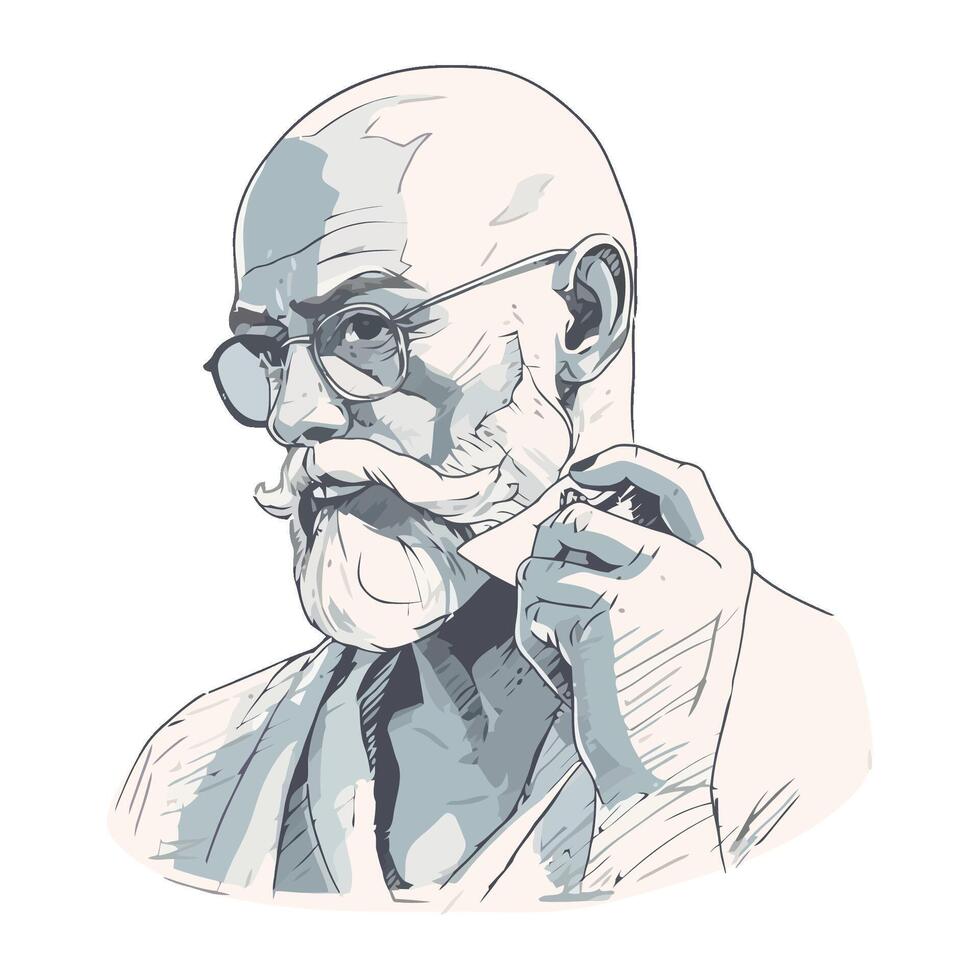 Old man with mustache and balding head smiling icon isolated vector