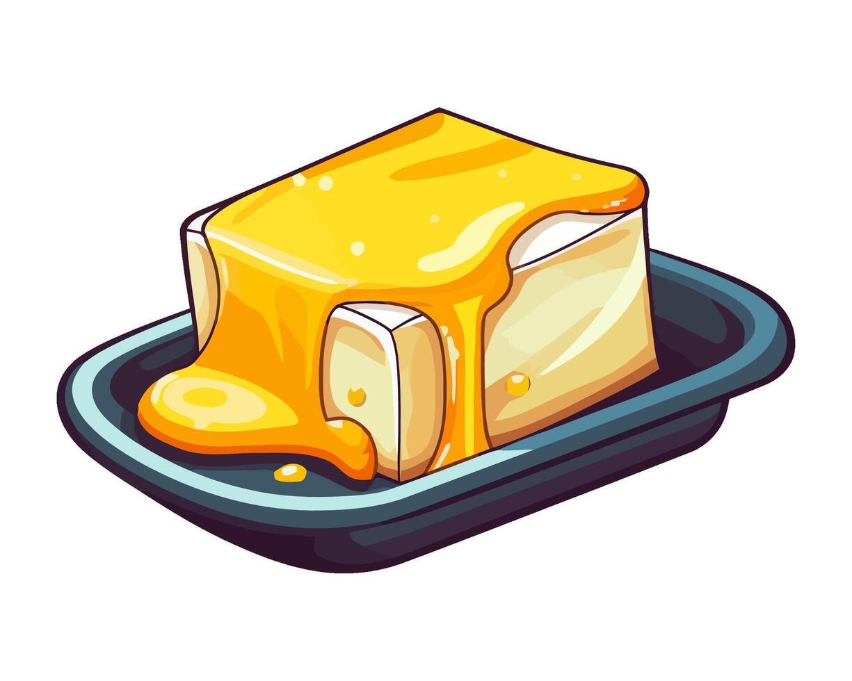 Fresh gourmet cheese slices on white plate icon isolated vector