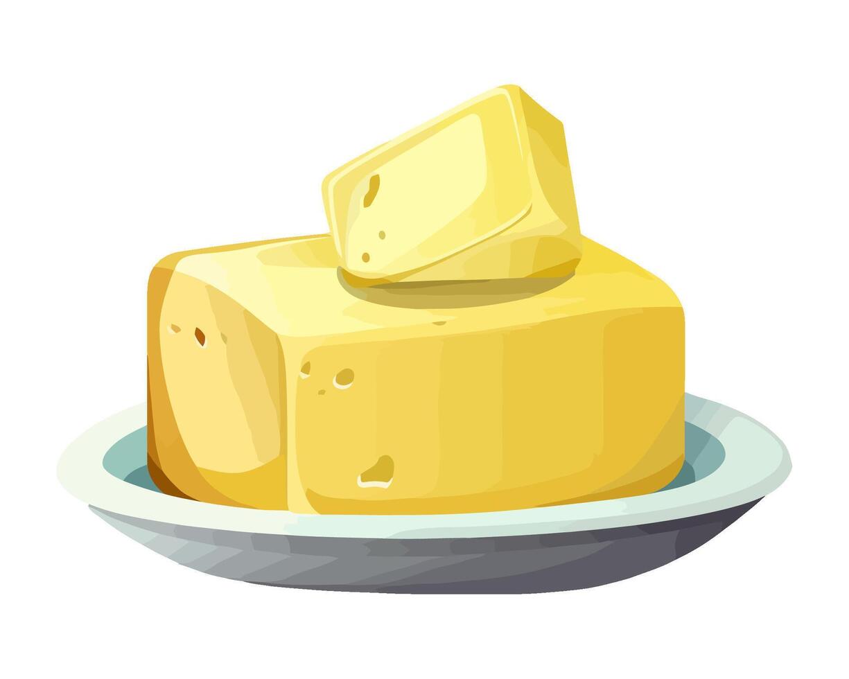 Gourmet butter on yellow plate fresh icon isolated vector