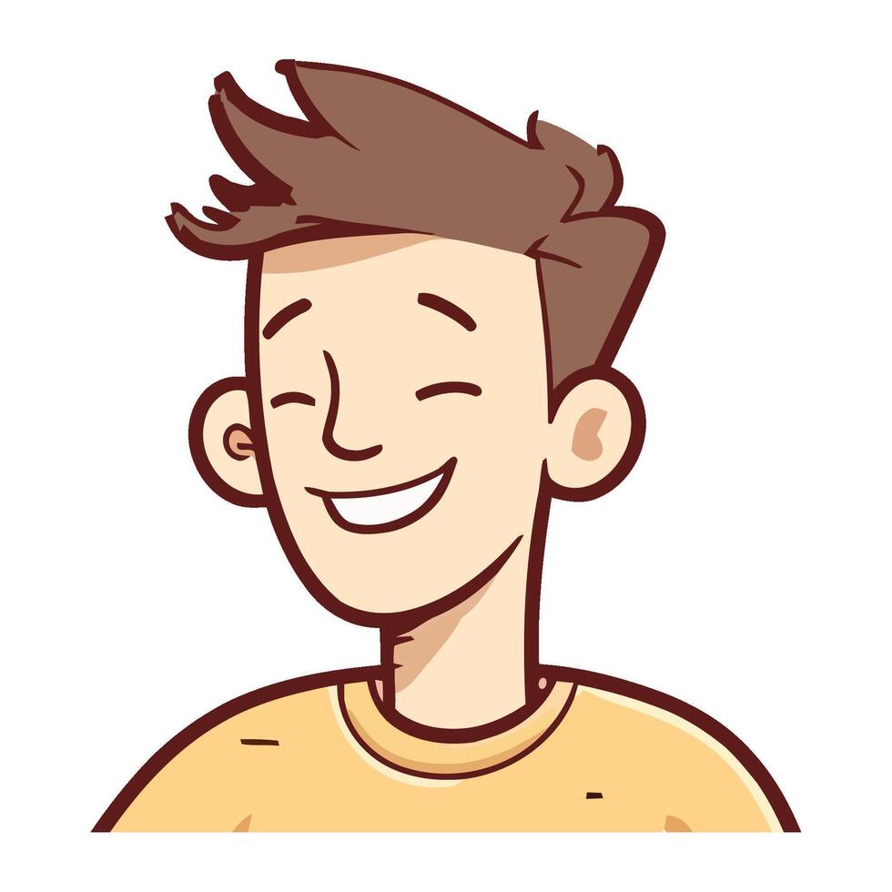 Cheerful teenage boy smiling in cute cartoon icon isolated vector