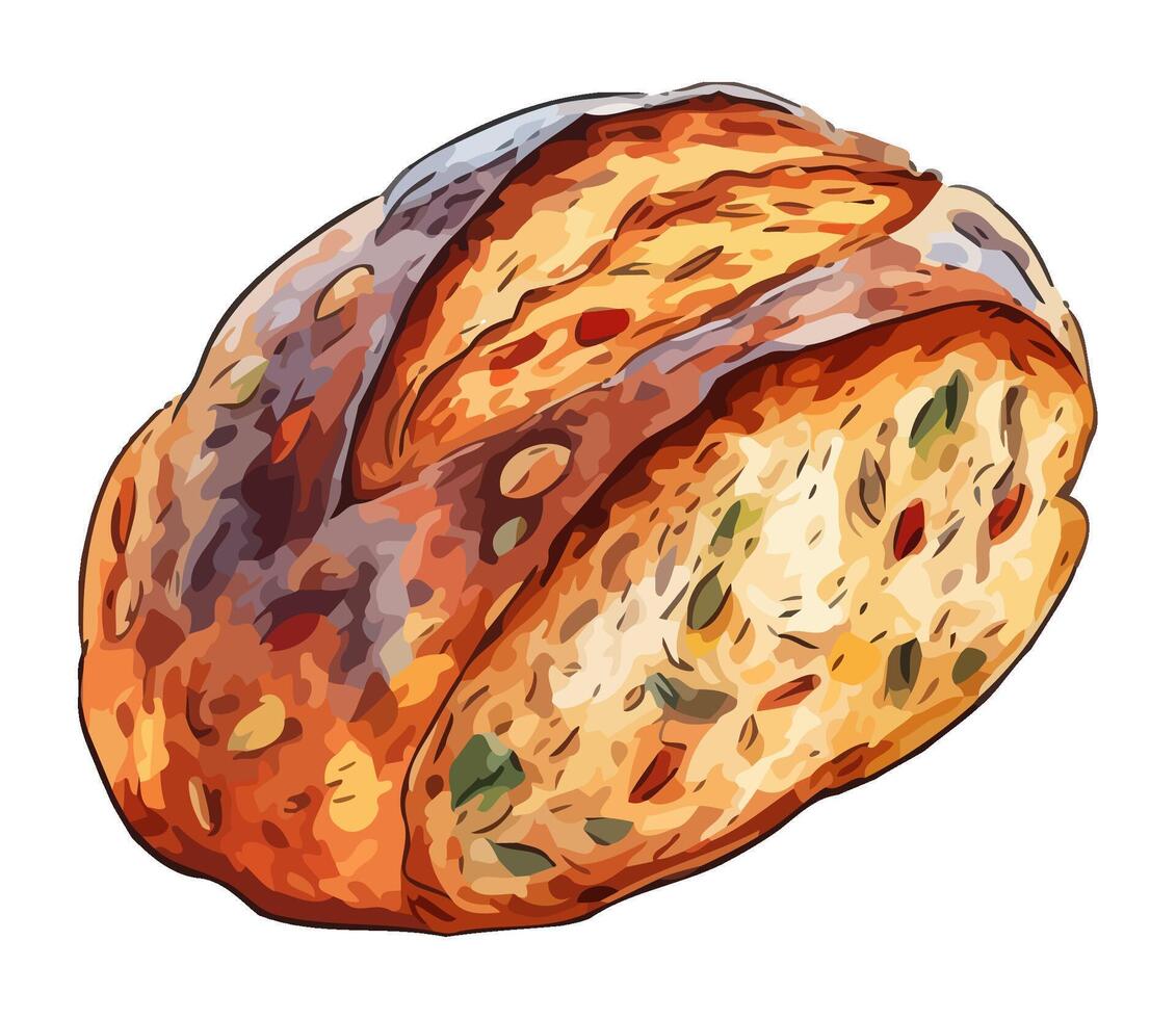 Fresh gourmet bread with fruits icon isolated vector