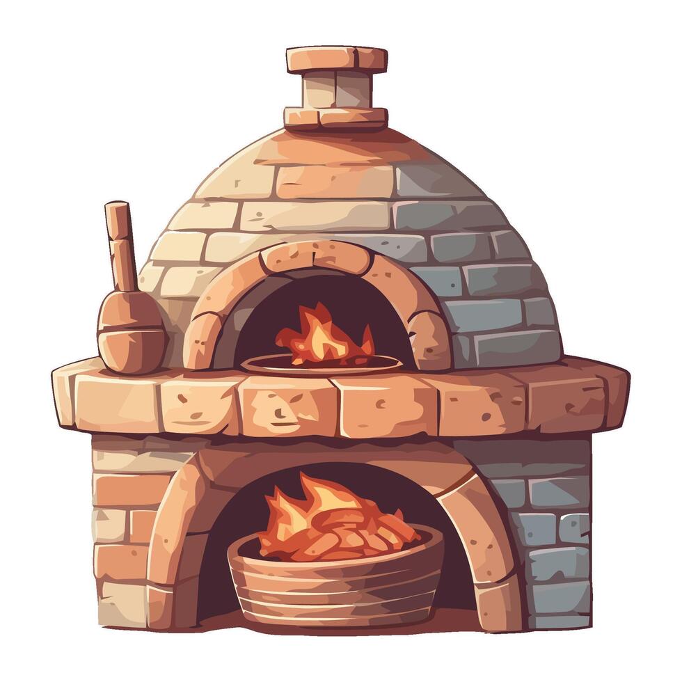 Burning traditional brick oven icon isolated vector