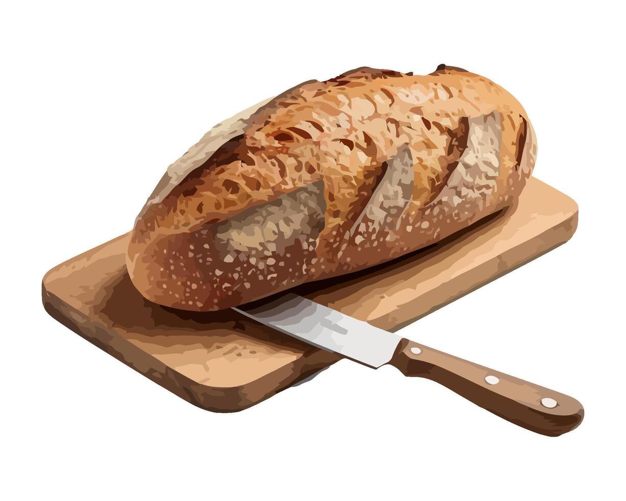Freshly baked ciabatta bread and knife icon isolated vector