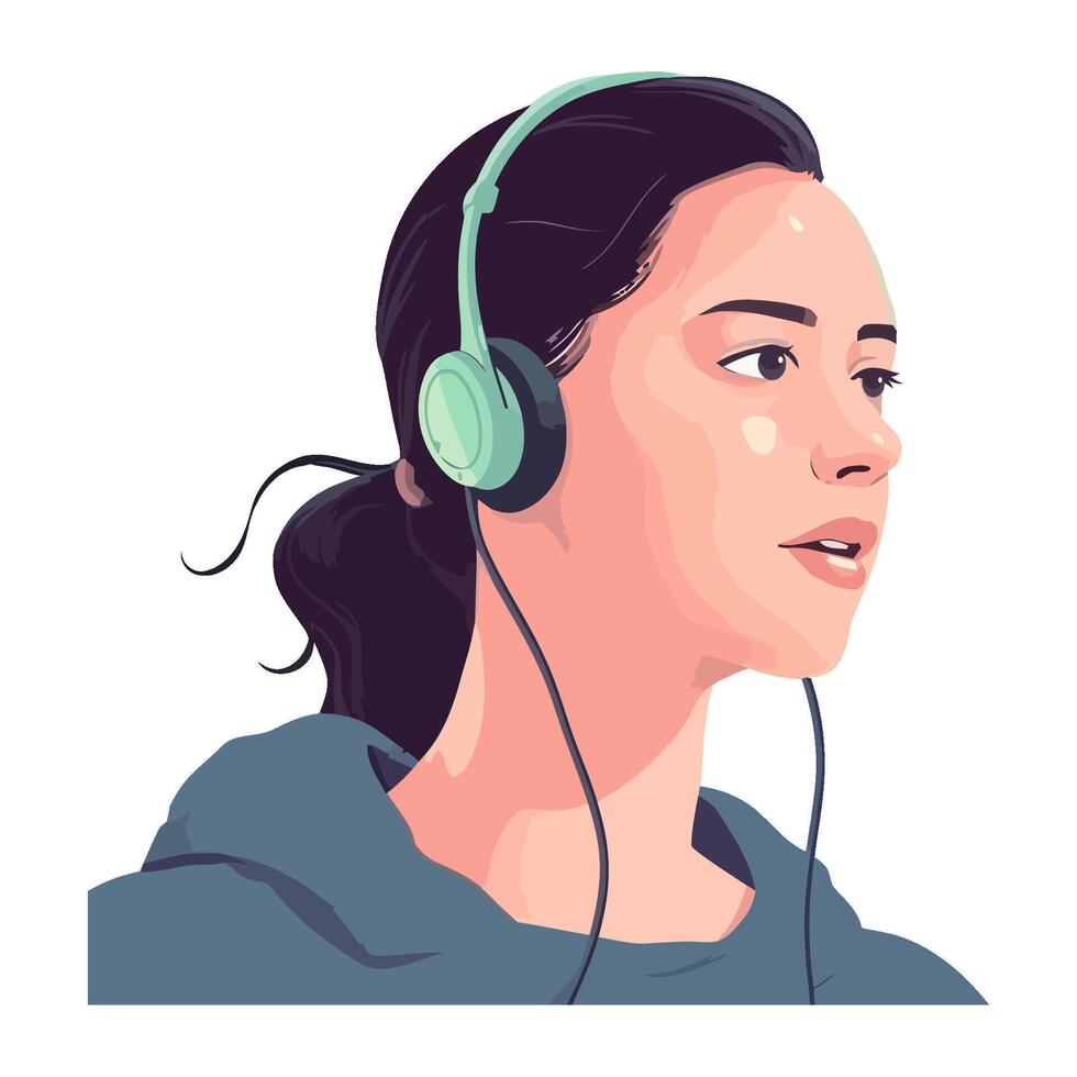woman smiling, listening with headphones isolated icon isolated vector