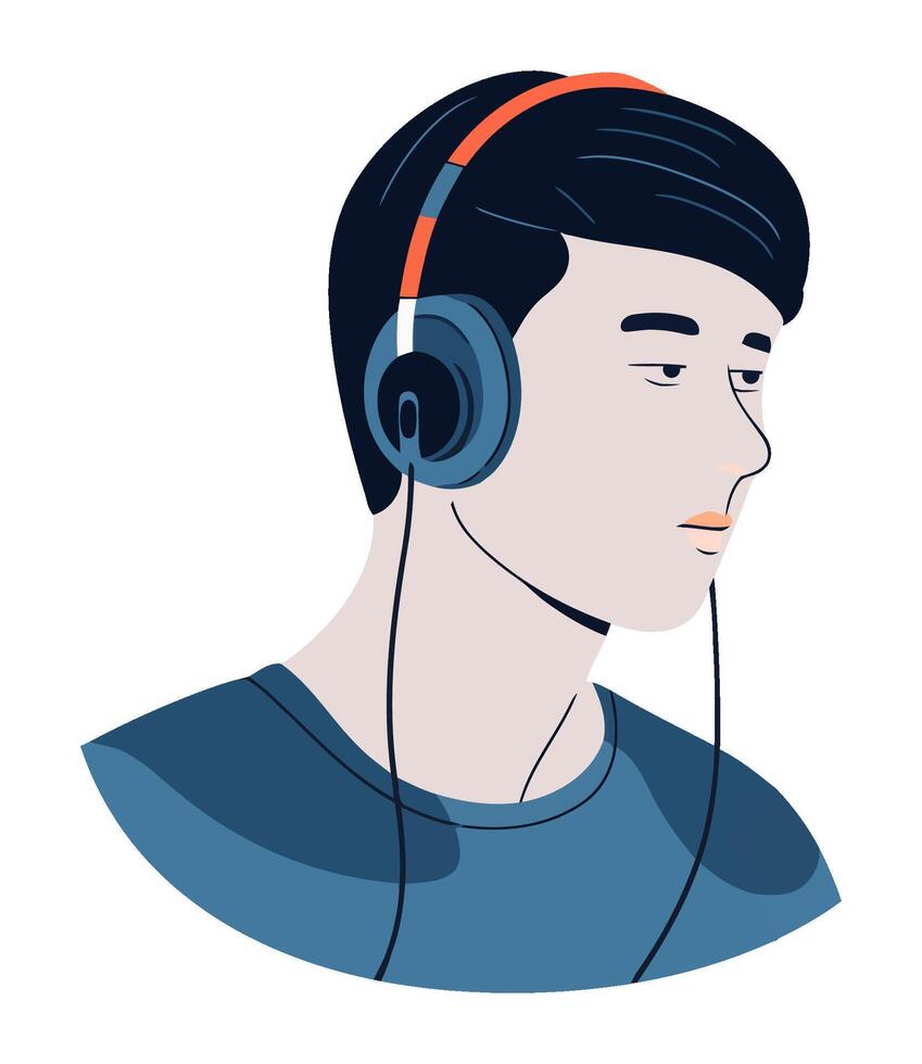 Modern musician listens to music with headphones icon isolated vector