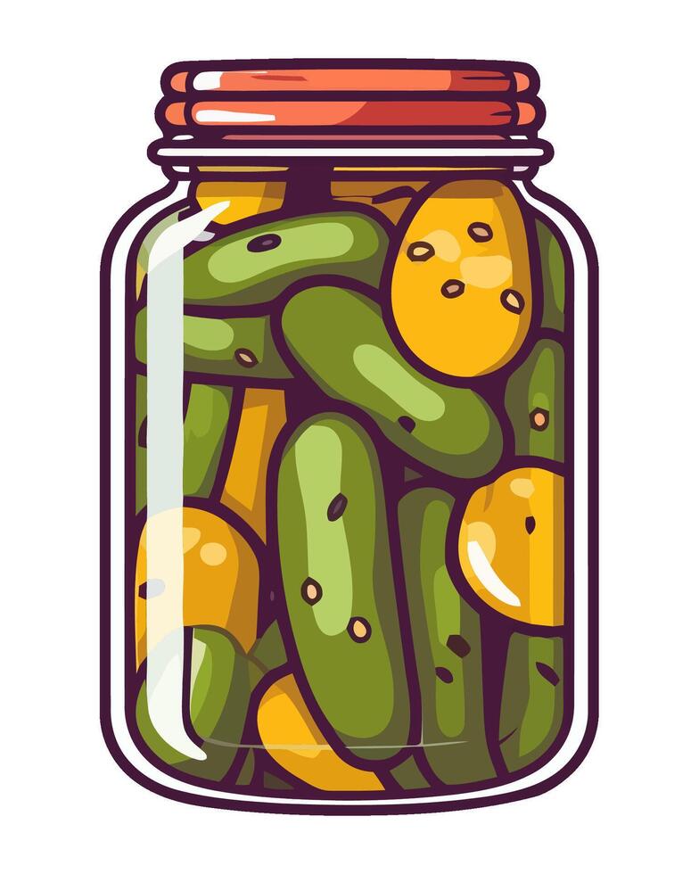 Organic pickled vegetables in transparent jar, gourmet icon isolated vector