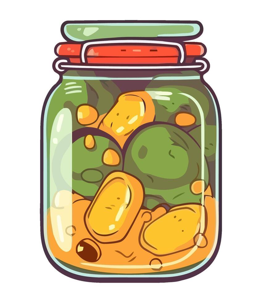 Fresh organic vegetables in jar, healthy meal icon isolated vector