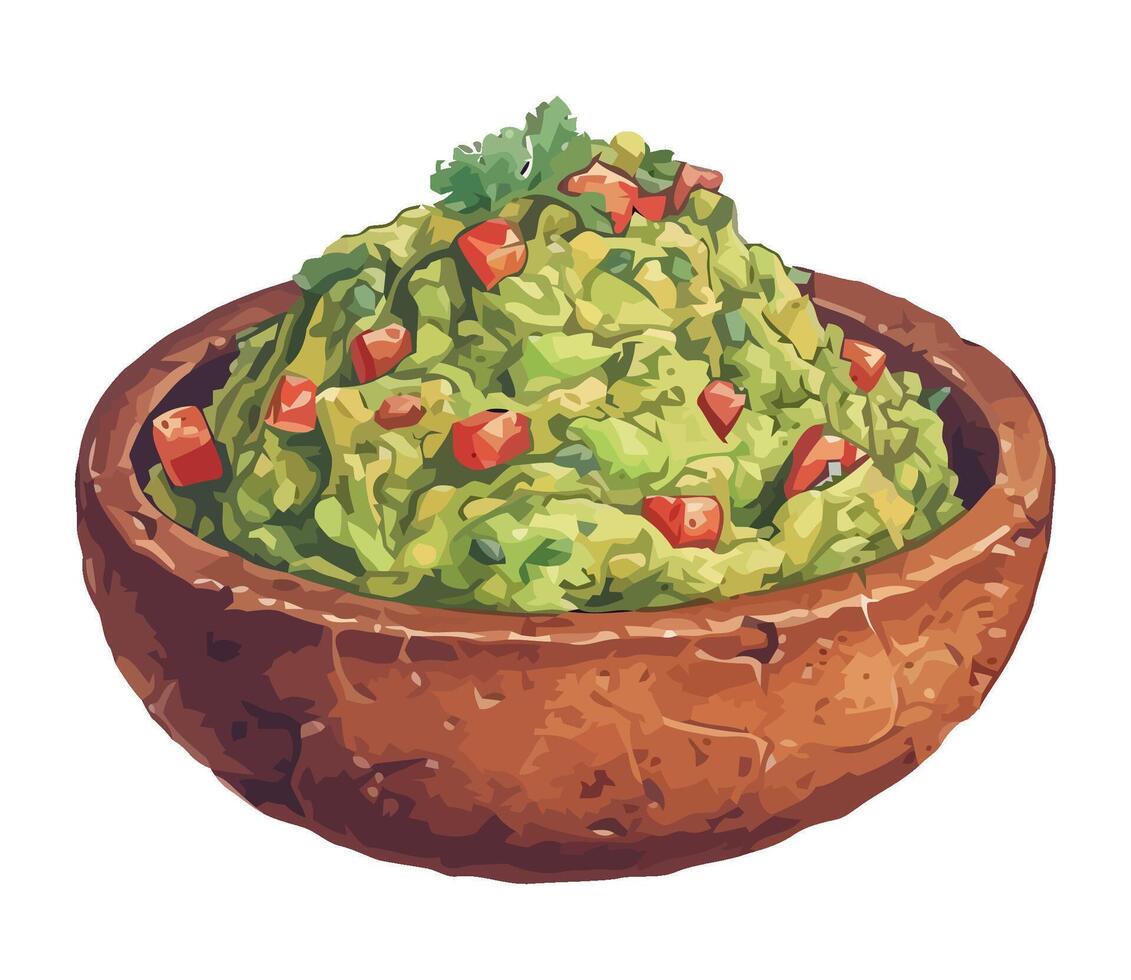 Fresh gourmet guacamole with avocado and tomato icon isolated vector