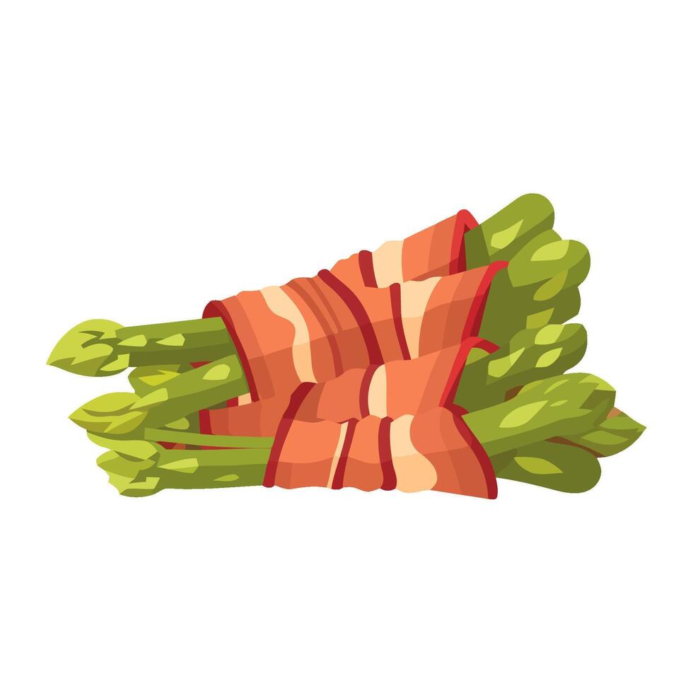 Fresh asparagus with bacon slices icon isolated vector