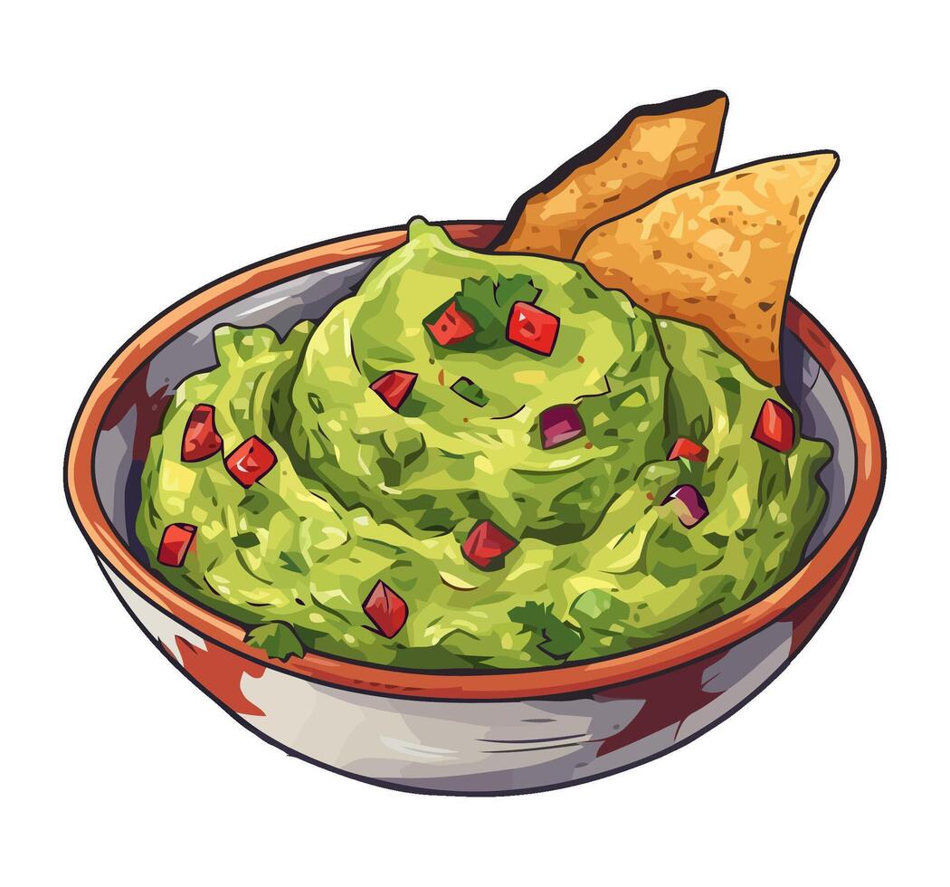Fresh guacamole dip in a bowl icon isolated vector