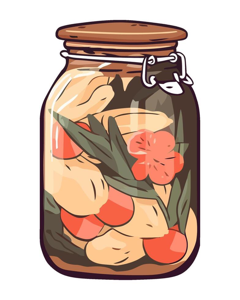 Fresh organic vegetables in glass jar icon isolated vector