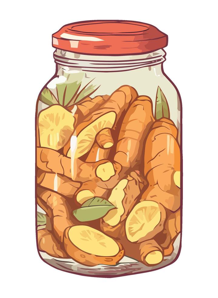 Fresh organic ginger jar illustration icon isolated vector