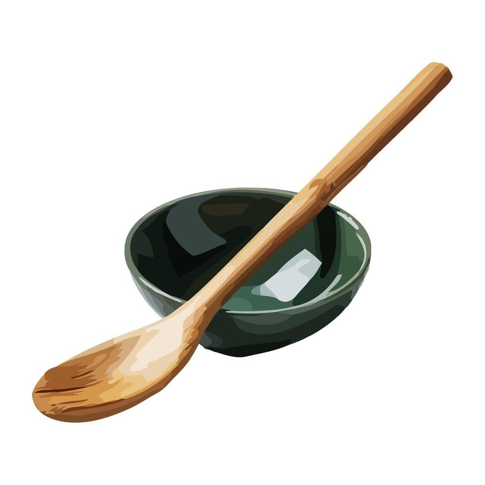 Wooden spoon in rustic kitchen bowl icon isolated vector