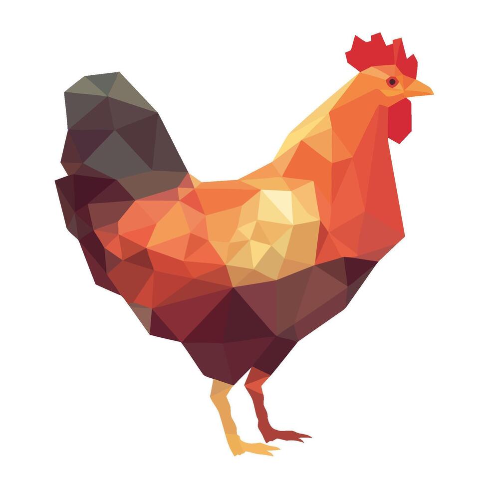 Yellow chicken on geometric farm label icon isolated vector