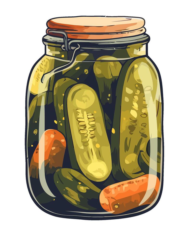 Fresh organic pickled vegetables in glass jar icon isolated vector