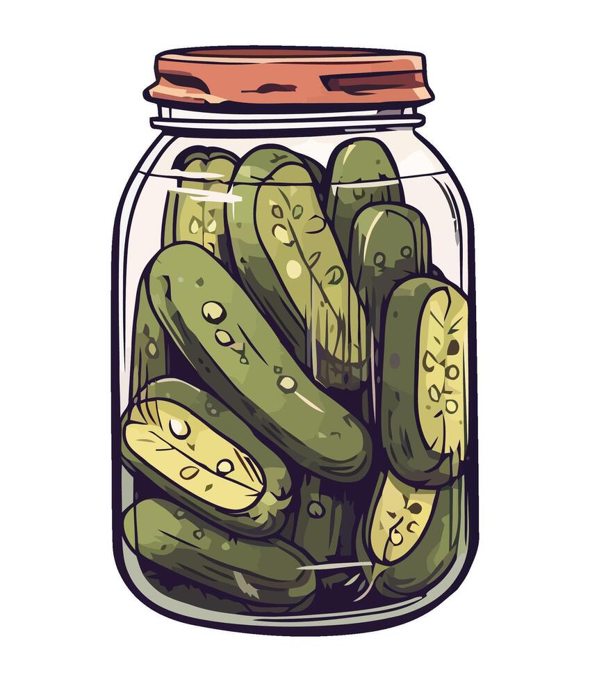 Fresh pickled cucumbers in a glass jar icon isolated vector