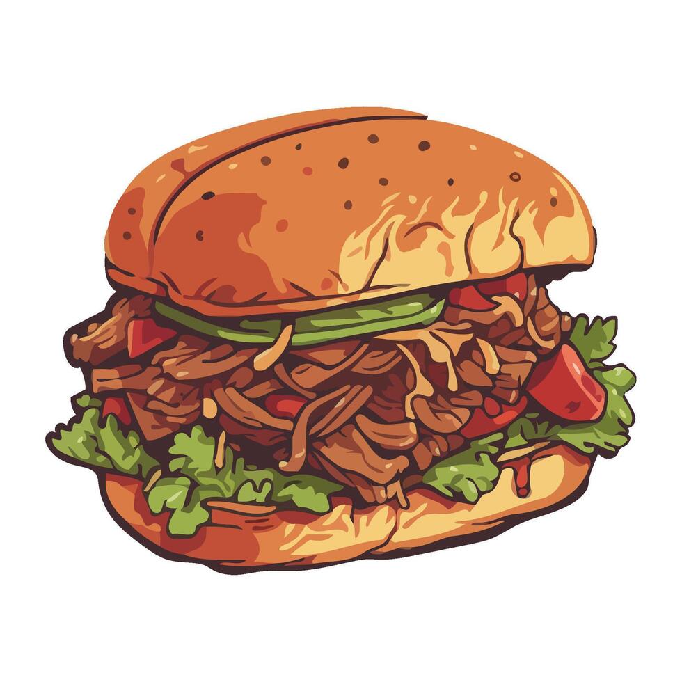 Gourmet burger with grilled meat and cheese icon isolated vector