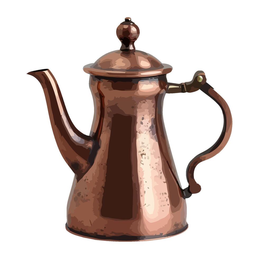 Antique teapot with ornate handle design icon isolated vector