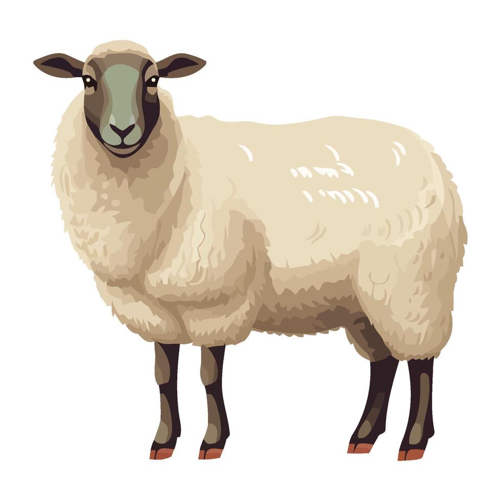 Cute sheep grazing on white background icon isolated vector