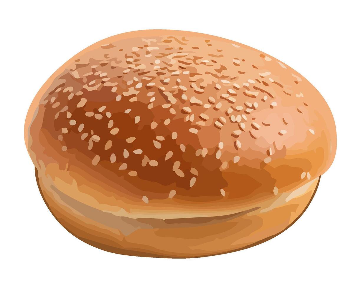 Freshly baked burger bun, sesame seed topping icon isolated vector