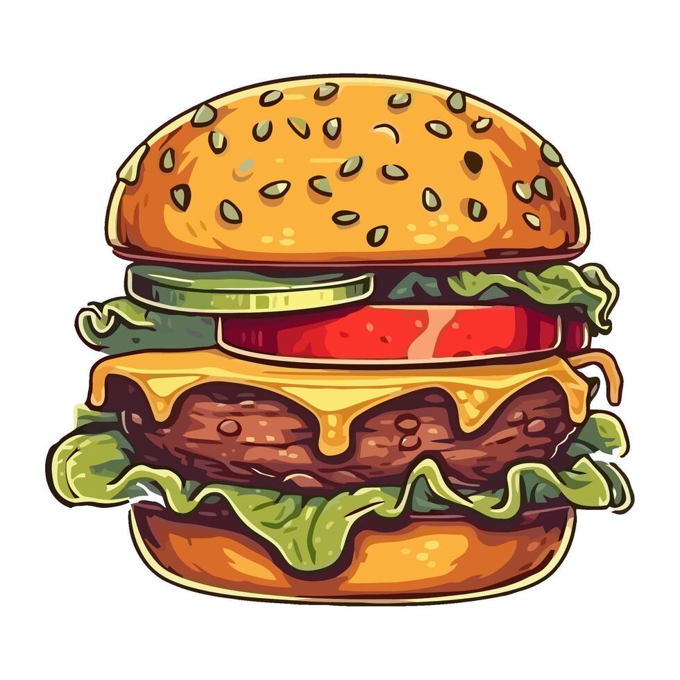 Grilled cheeseburger on sesame bread icon isolated vector