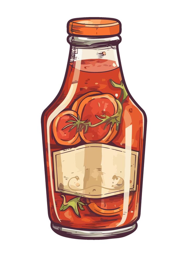 Fresh organic tomato sauce in glass bottle icon isolated vector