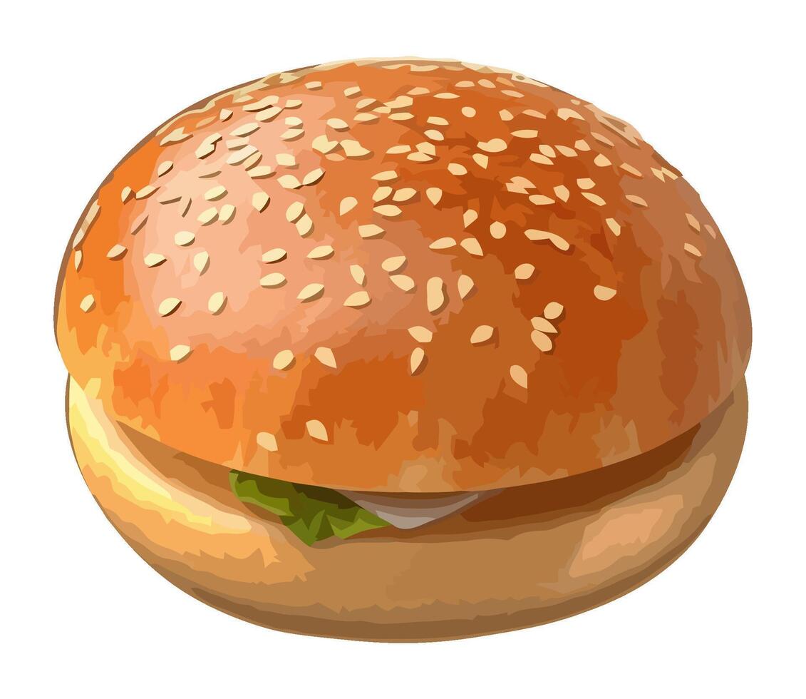 Grilled cheeseburger on sesame bun, fresh tomato icon isolated vector