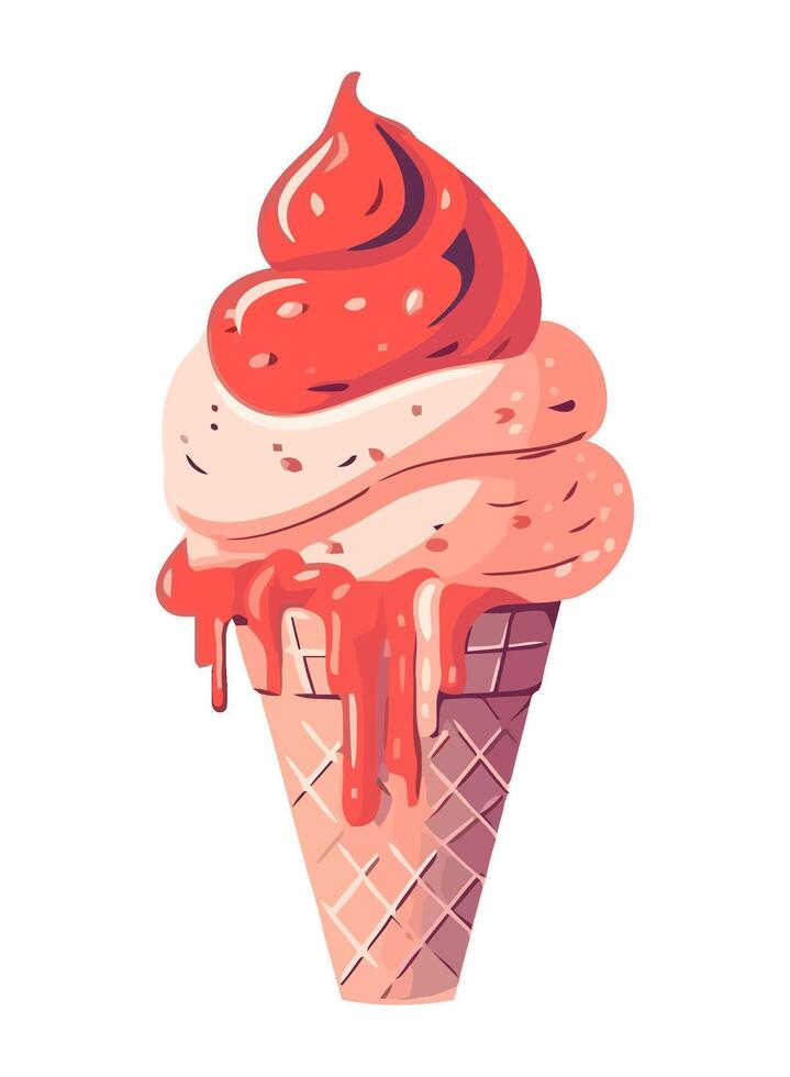 Sweet ice cream cone with strawberry and vanilla icon isolated vector