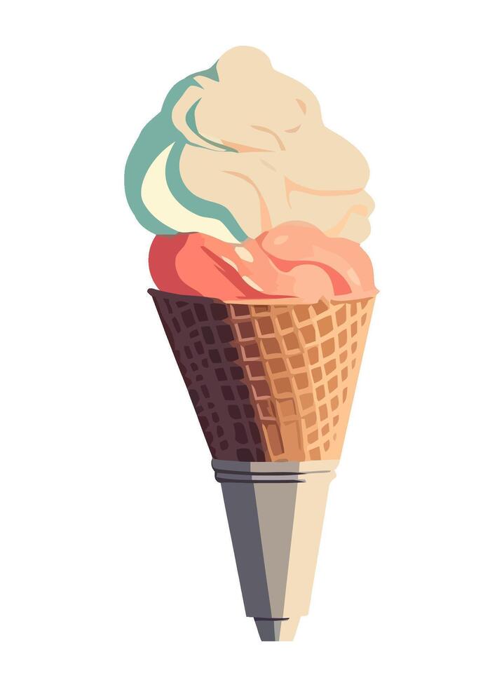 Gourmet ice cream cone design, summer refreshment icon isolated vector
