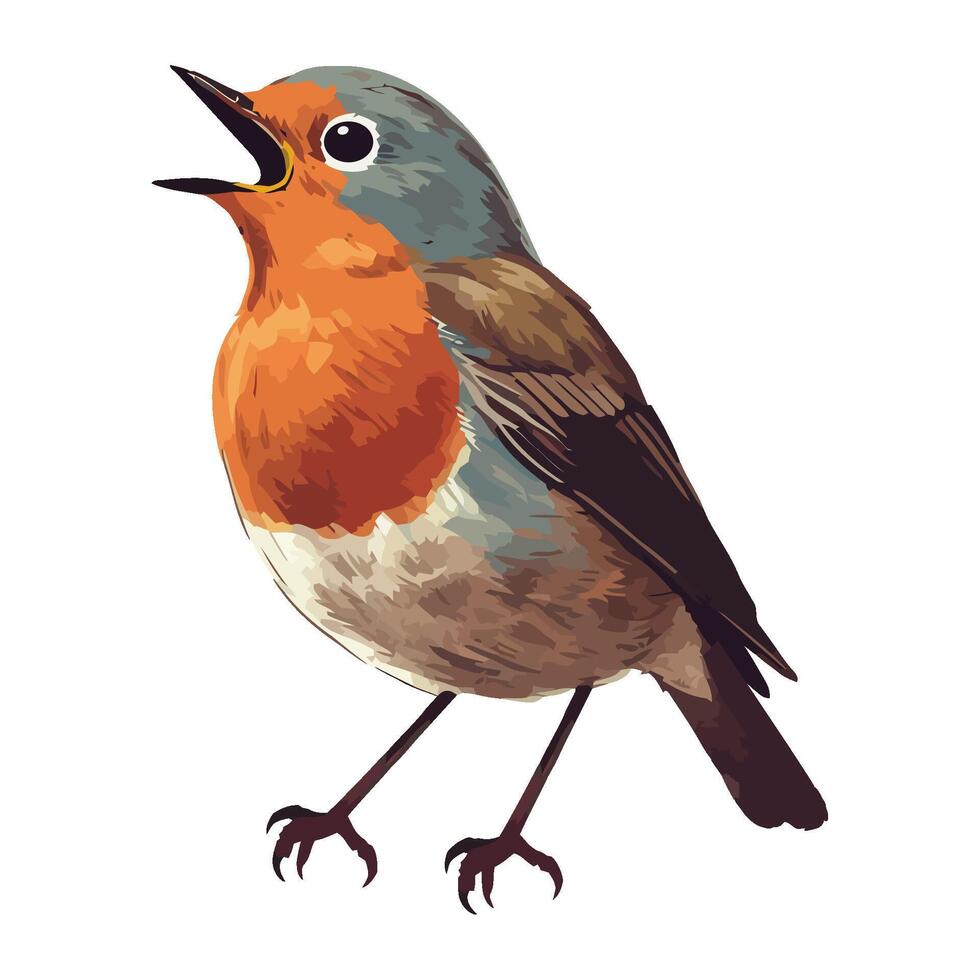 Small bird perching on branch, singing sweetly icon isolated vector