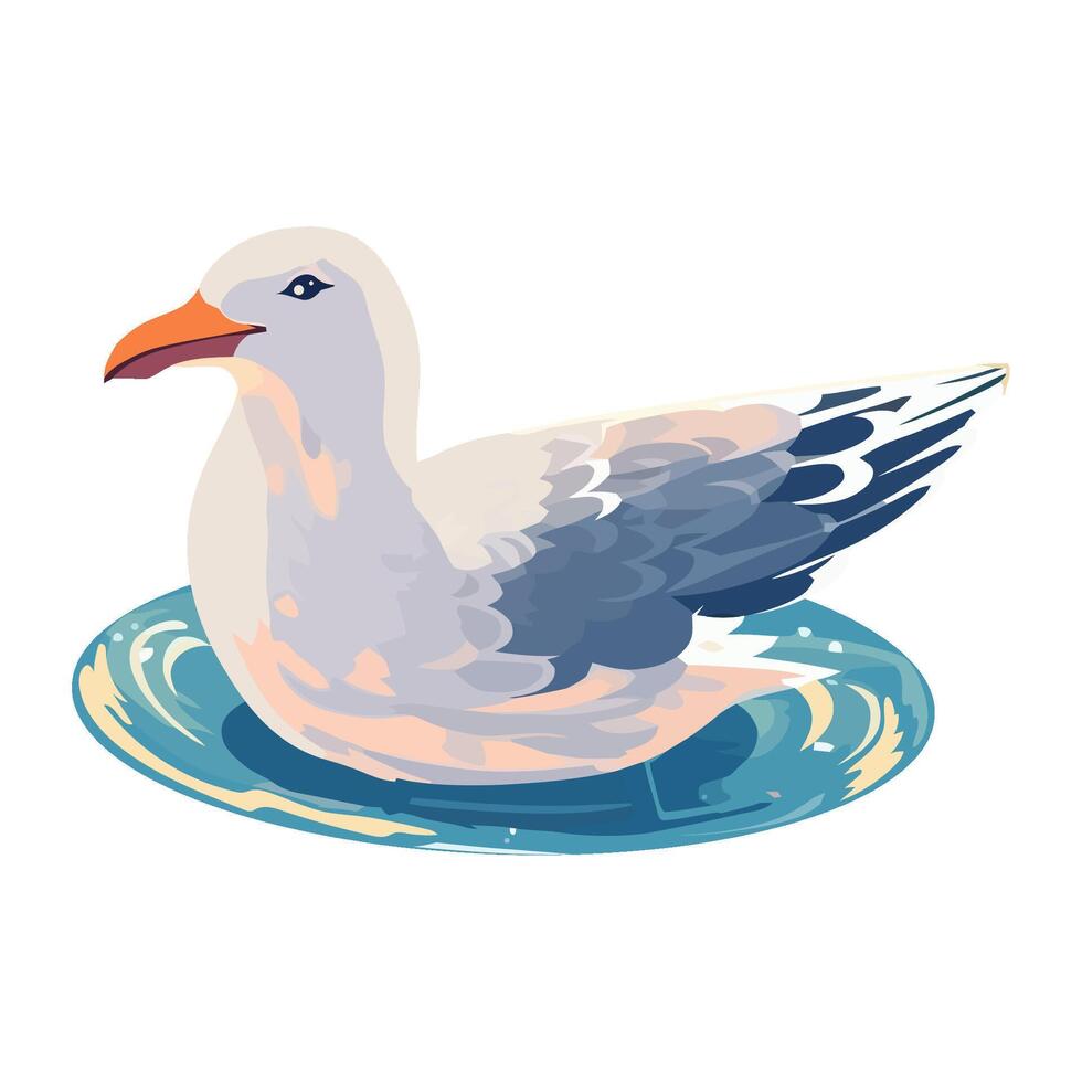 Flying seagull with feather beak over water icon isolated vector