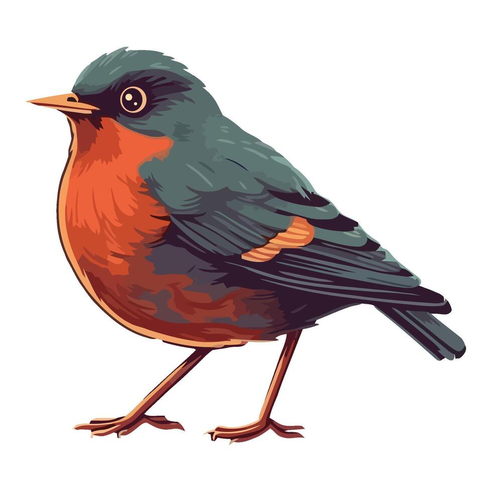 Cute finch perching on branch in forest icon isolated vector