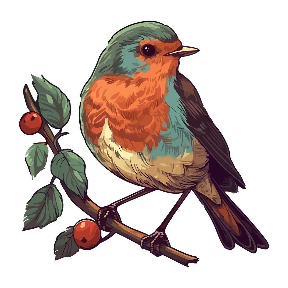 Small cute sparrow perching on winter twig icon isolated vector