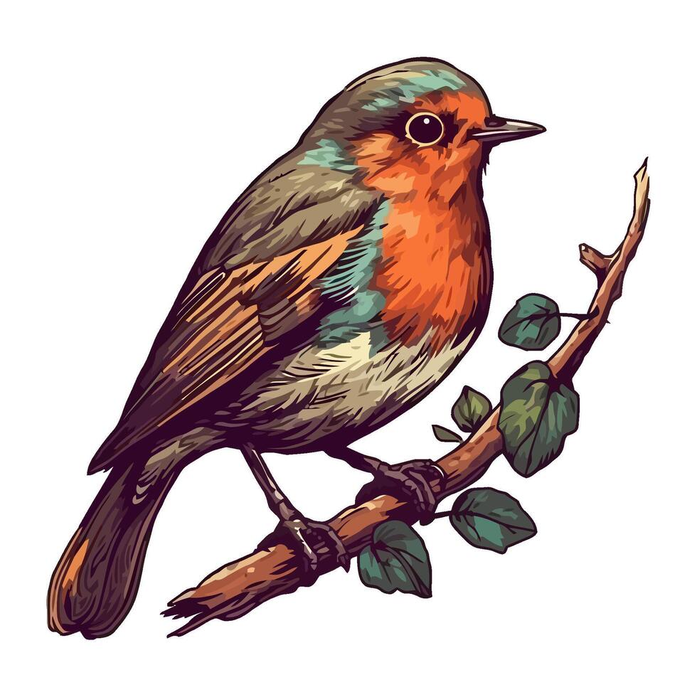 Small bird perching on twig in nature icon isolated vector