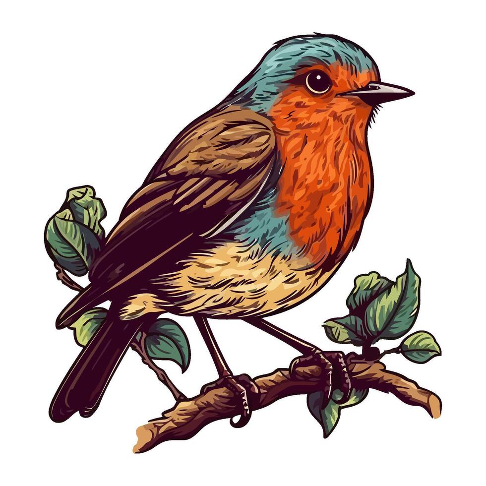 Cute songbird perching on branch, singing sweetly icon isolated vector
