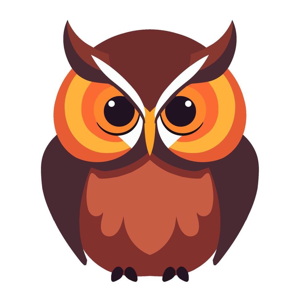 Cute cartoon owl with big staring eyes icon isolated vector