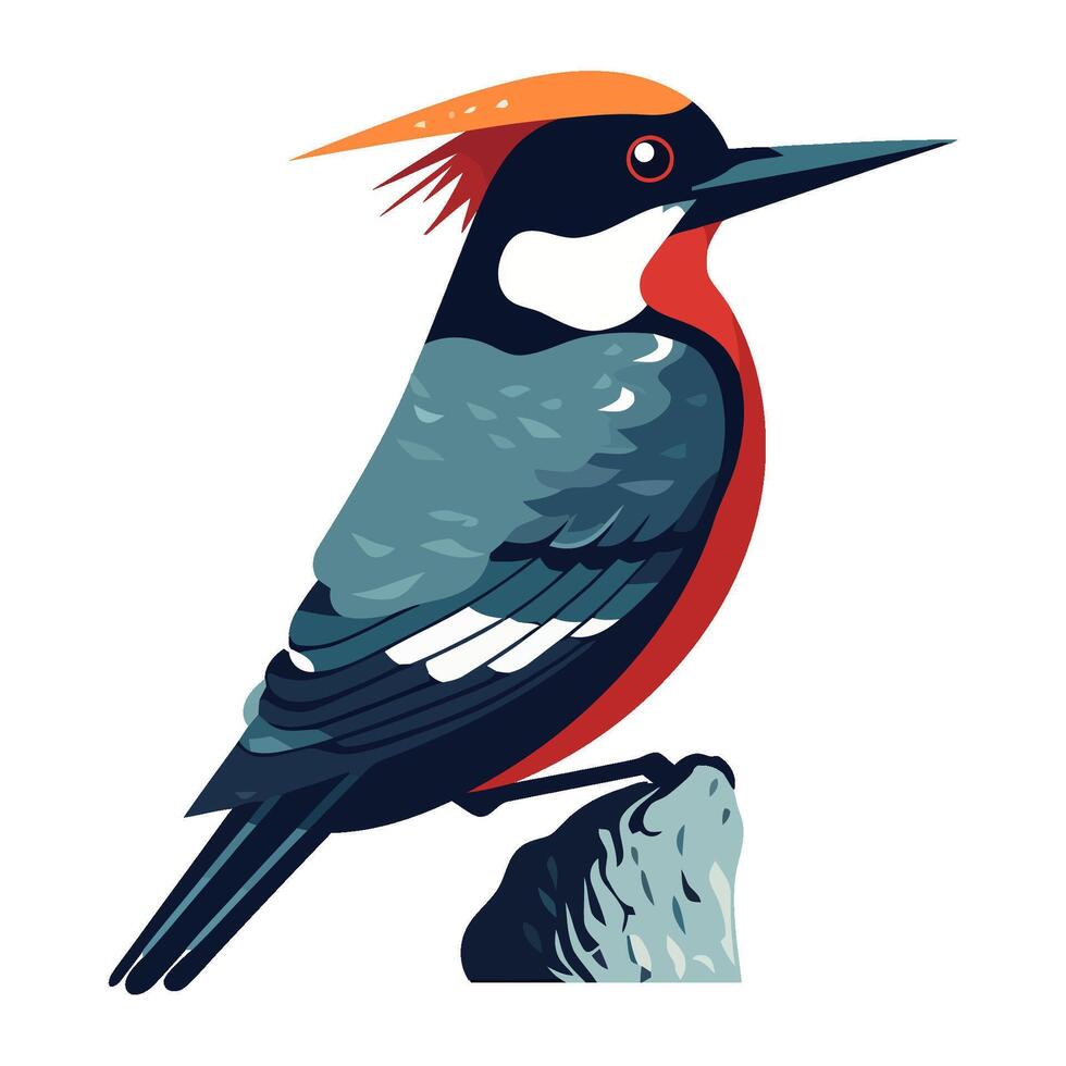 woodpecker perching on trunk tree icon isolated vector