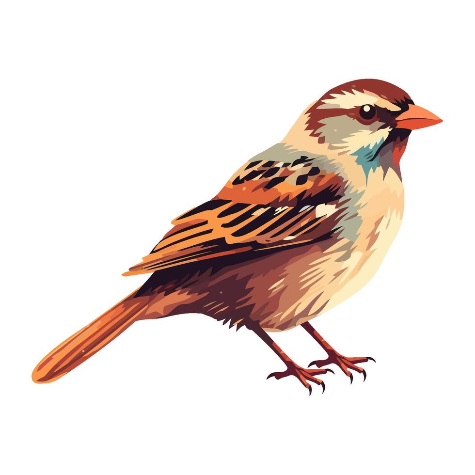 Small cute sparrow perching on white background icon isolated vector