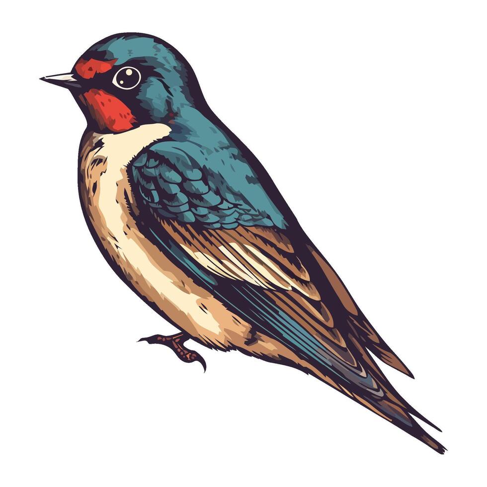 Small bird perching on branch, close up view icon isolated vector