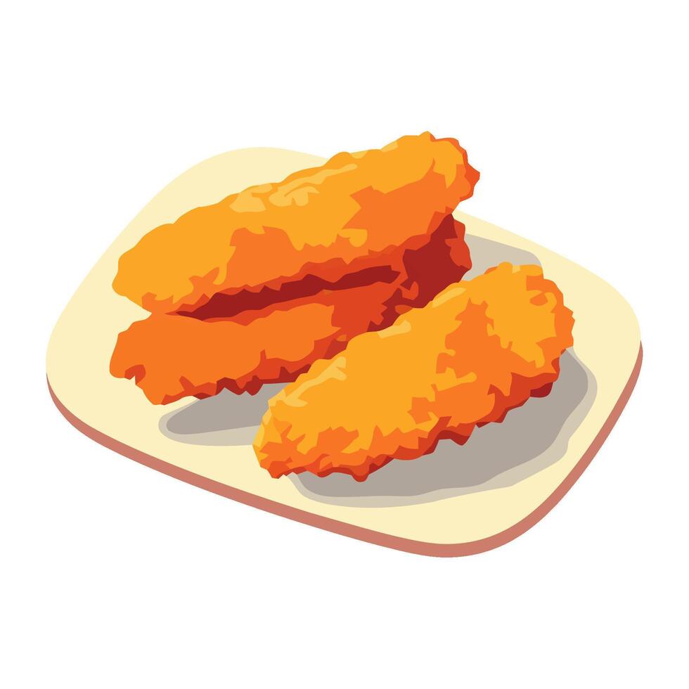 Fried seafood meal on plate, gourmet appetizer icon isolated vector