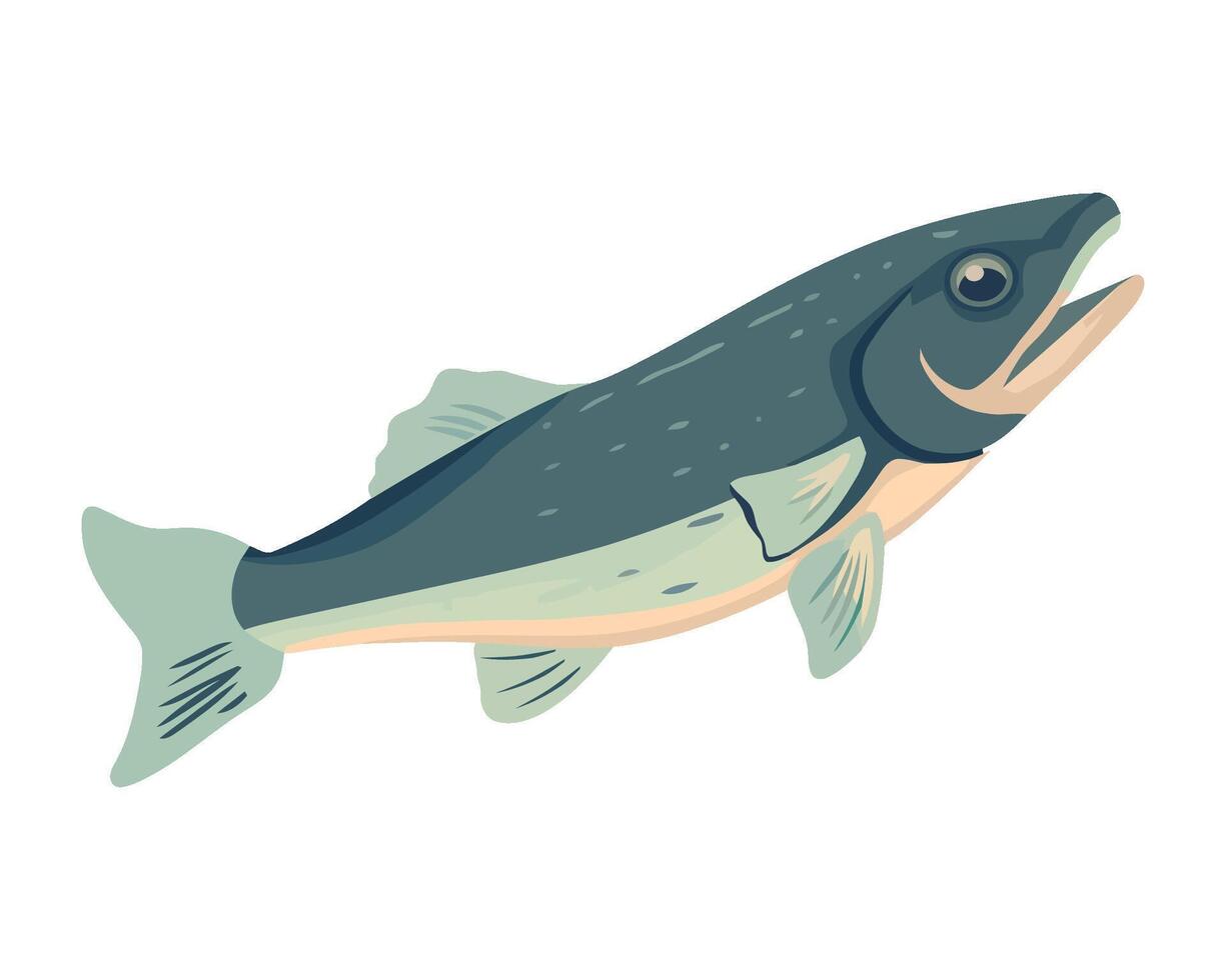 Cute fish swimming in freshwater, catching food icon isolated vector