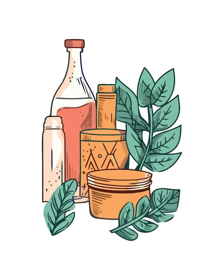 Fresh organic herbs in a glass bottle icon isolated vector