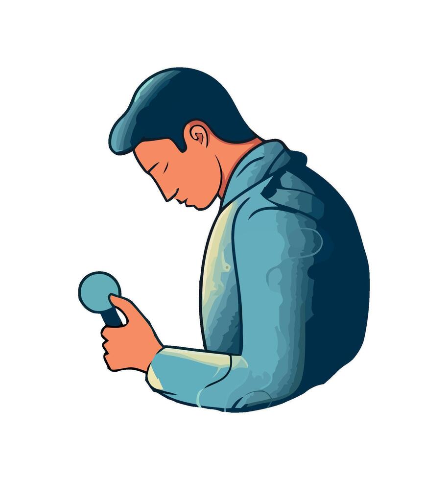 One person holding microphone isolated icon vector
